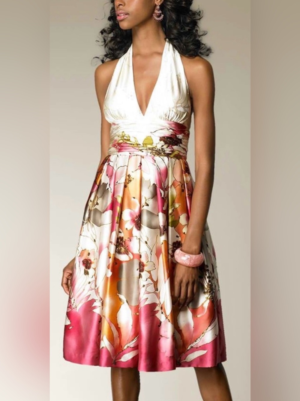 Adrianna Papell Women’s 100% Silk Halter Fit and Flare Formal Midi Dress Size 8